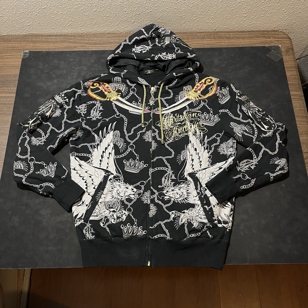 Ed Hardy All Over Print Jacket Vintage Christian Audigier Hoodie Jesse Pinkman
